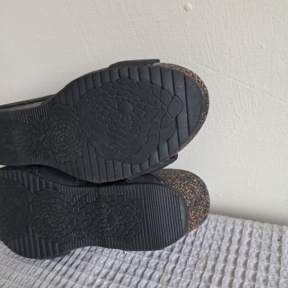 Dansko Black Wedge Sandals with Silver Buckle - Picture 15 of 16